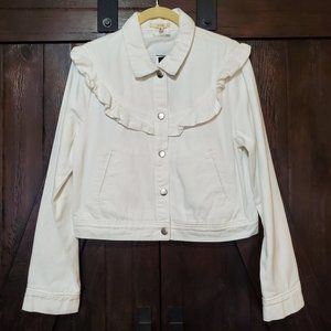 NWT Le Lis White Denim Jacket with Ruffles White